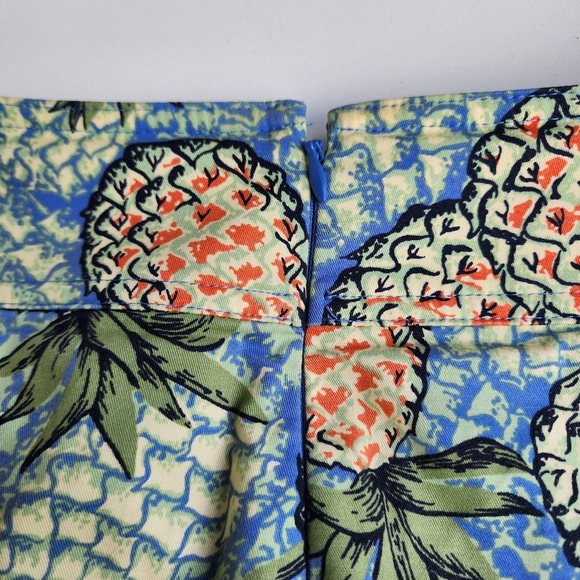 Talbots Pineapple Print Skirt Women's Blue Green Yellow Stretch Cotton Sz 12 - Picture 10 of 10